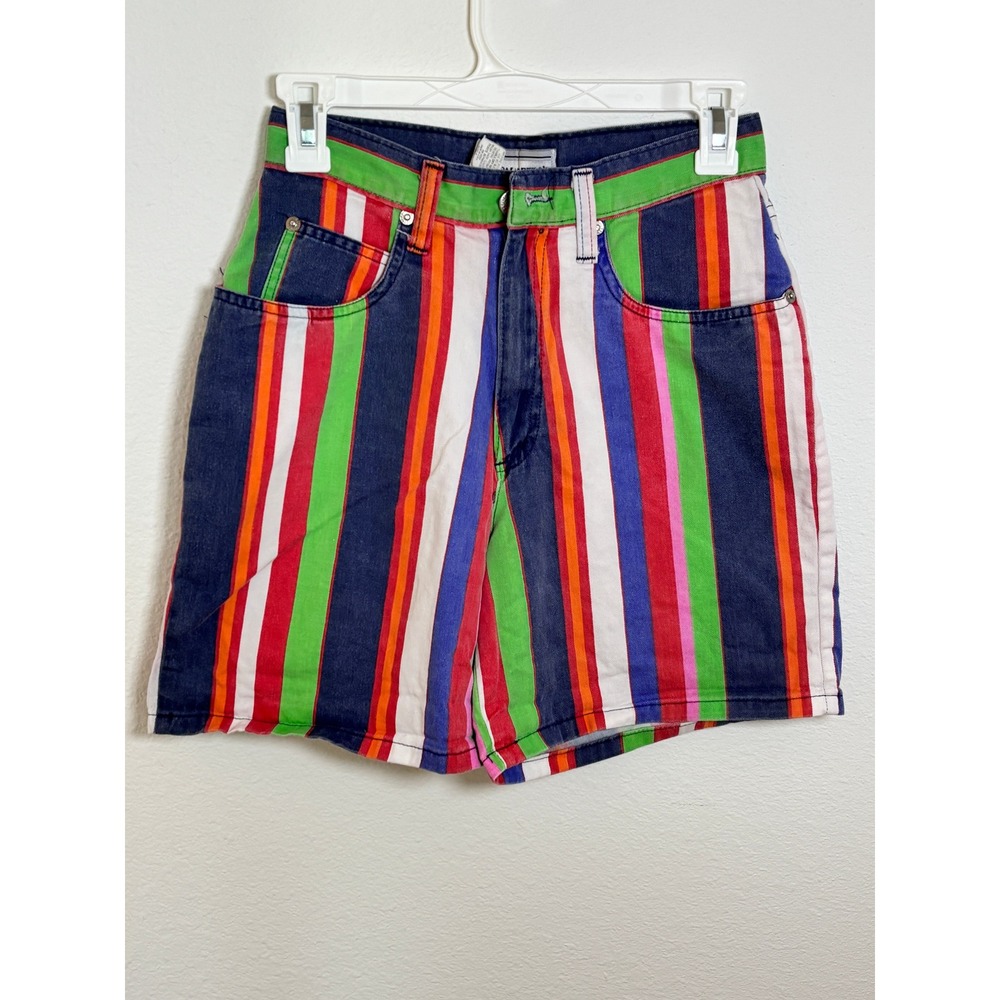 Vintage Palmettos High Waisted Striped Denim Shorts Multi Color Size 3 USA Made